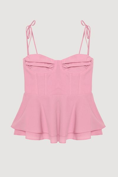 Quzu Underwire Tie-Up Blouse with Rope Straps Pink