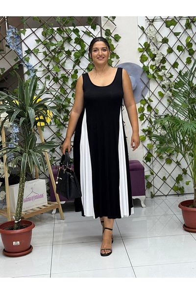 Punta Otantik Ms3122 Sleeveless Lapel Viscose Dress Black White
