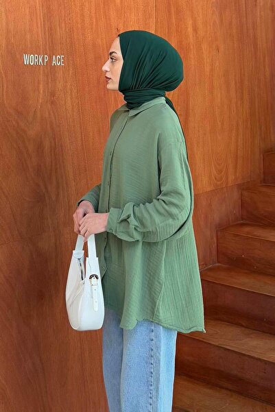 lamelif Πουκάμισο Hijab Muslin Çağla Green