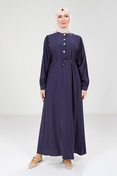 Beyza Μπλε ναυτικό φόρεμα με λεπτομέρεια με κουμπί 9174