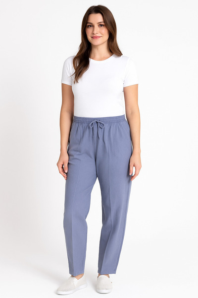 FATELLA بنطلون نسائي من الكتان المخلوط باللون الأزرق الفاتح ذو قصة كاجوال