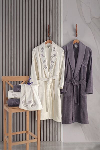 MARİBOR Chal - Nakışlı Aile Bambu Bornoz Serisi - 6 Parça