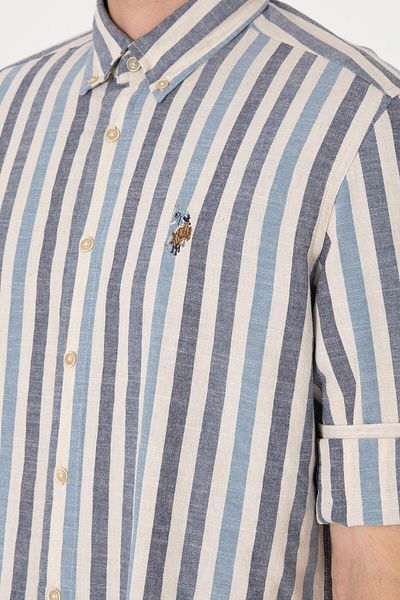 U.S. Polo Assn. Η.Π.Α. Polo Assn. Ανδρικό μακρυμάνικο πουκάμισο Indigo με κανονικό λινό 2103061