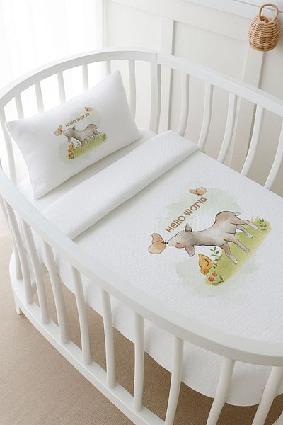 Tuğba Kuğu Pike Set - for Baby - Lamb with Butterfly - 60 X 100 cm