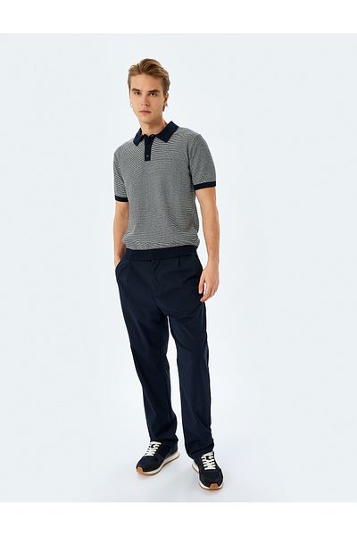 Koton Polo Neck Cotton Striped Short Sleeve Knitwear T-Shirt
