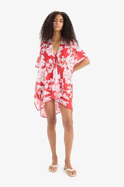 DeFacto Regular Fit Tropical Print Chiffon Beach Kimono-Fall in Love E8221Ax25Sp