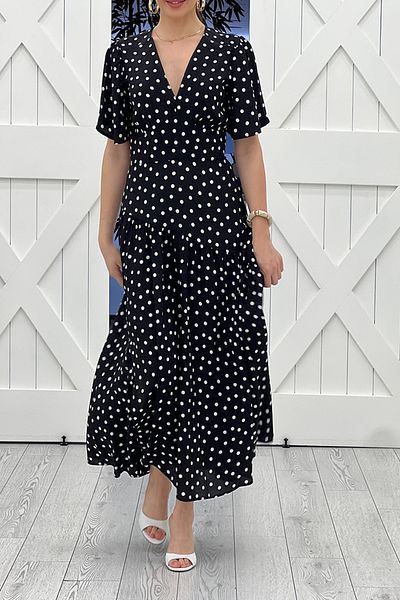 Suzi Polka Dots Midi Length Short Sleeve Dress 4S8253