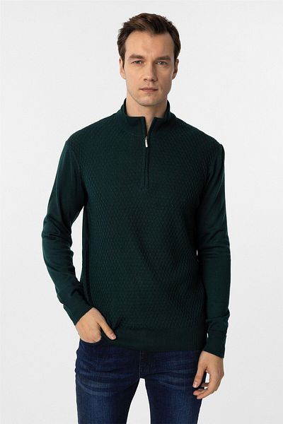 SÜVARİ Cavalry Comfortable Fit Zippered Dobby Patterned Beige Knitwear