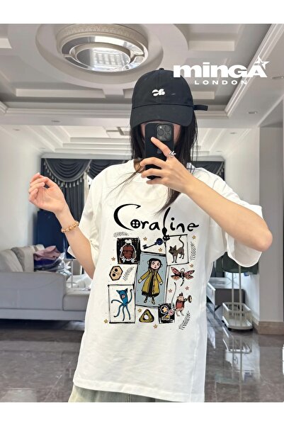 Minga London تيشيرت أبيض كبير الحجم مطبوع عليه رسوم كارتونية للأطفال - مينجا ...