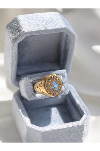 Reorah Collection Vintage Blue Mockingbird Steel Ring