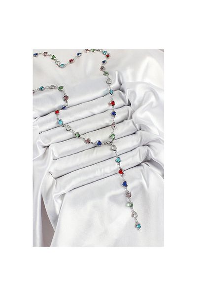 Skygo Brass Silver Color Mixed Color Zircon Stone Heart Y Women Necklace - Tj-Bko10302