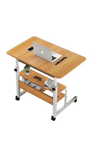 huitich Multi-Tier Laptop Desk with Smooth and Lockable Wheels for Multi-Purpose Beige