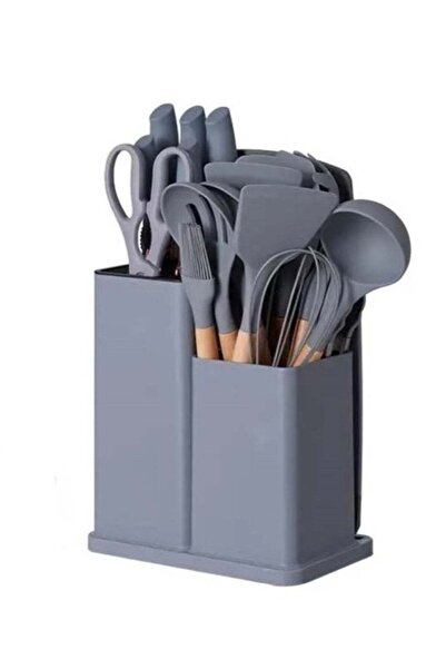huitich 19-Piece Grey Silicone Kitchen Utensil Set with Knives, Cutting Board...