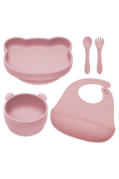 APPEKIDS Set 5 piese diversificare din silicon, AppeKids Panda Old Rose