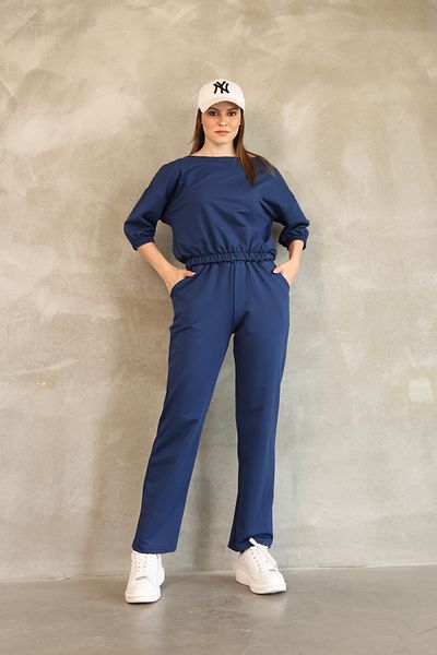 vesantia Women's Navy Blue Cotton Summer Elastic Minimal Suit – Comfortable Fit, Flexible, Stylish and Cooling Fabric