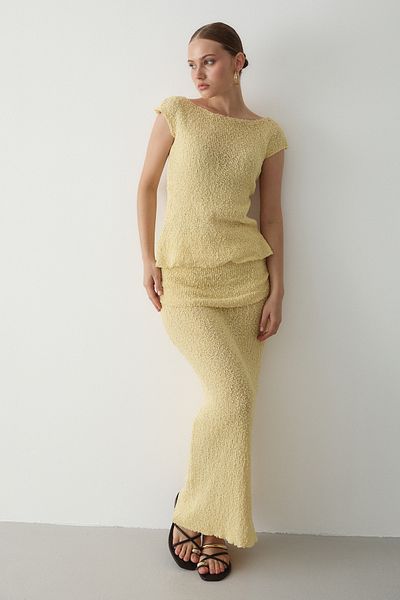 Laluvia Yellow Draped Double Suit - 7257