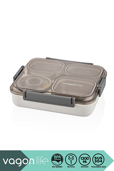 Vagonlife Bento 1200ml Lunchbox New Collection Single Layer 4 Compartments and Steel Sefer Bowl Food Box