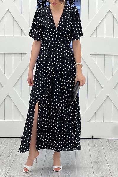 Suzi Polka Dots Midi Length Short Sleeve Dress 4S8253