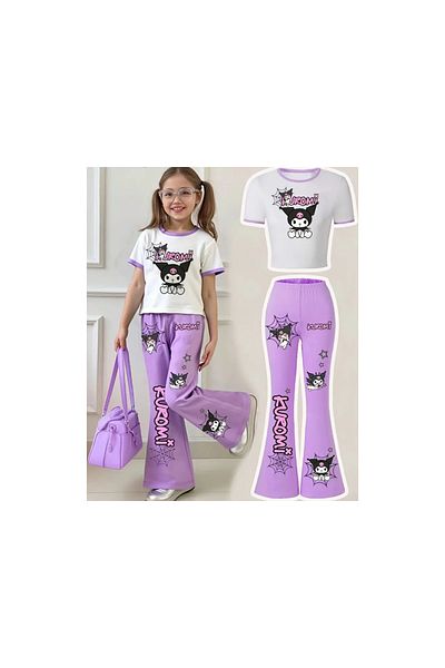 npLStore Children's Kuromi Printed T-Shirt Spanish Leg Tracksuit Set
