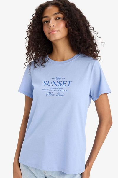 DeFacto Tricou cu mânecă scurtă din bumbac pieptănat imprimat cu decolteu rotund F5890AX25SM