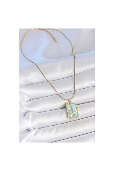 Skygo 316L Steel Gold Color Chain Blue Enamel Pearl Flower Embroidered Portrait Model Women's Necklace - Tj-Bko10191