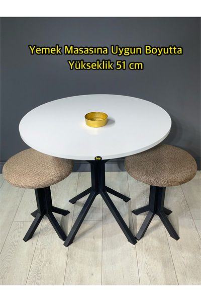hey modüler mobilya Tabure Puffy Bukle Kumaş Puf Makyaj Masası Sandalyesi Metal Sandalye Tekli Çap 39 x Yükseklik 51 cm