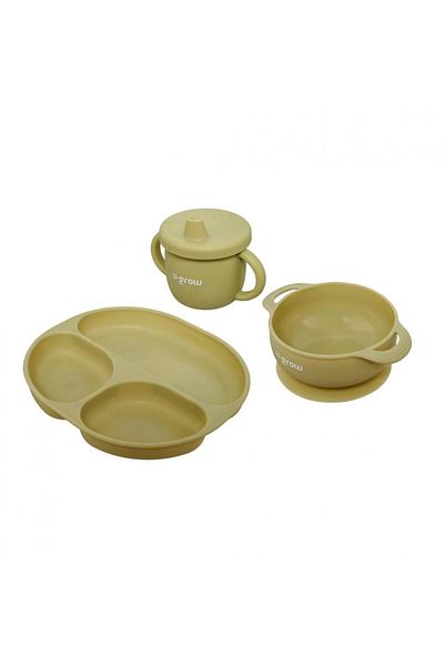 U-Grow Set 3 piese silicon U-Grow UG-SET15OV, bol, farfurie si cana cu cioc