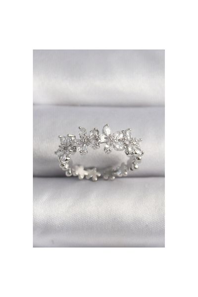 Skygo Brass Silver Color Zircon Stone Flower Model Vip Series Women's Ring - Tj-Byk3517