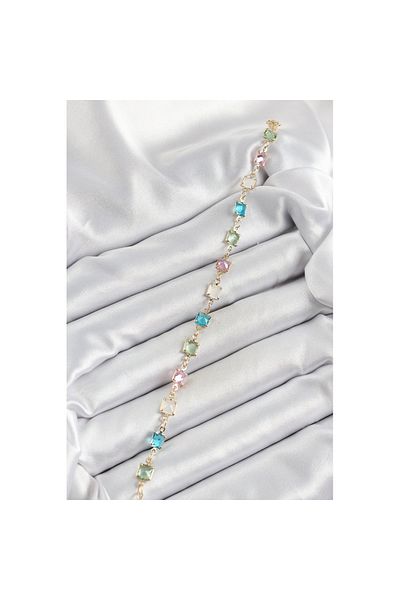 Skygo Brass Gold Color Mixed Color Square Zircon Stone Women's Bracelet - Tj-Bb7047