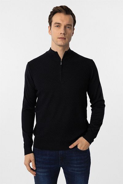 SÜVARİ Cavalry Comfortable Fit Zippered Dobby Patterned Beige Knitwear