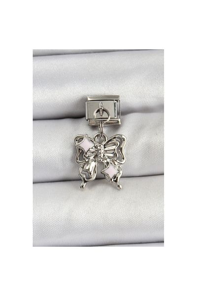 Skygo 316L Steel Dangle Bow Model Silver Color Nomination Charm - Tj-Bc1481