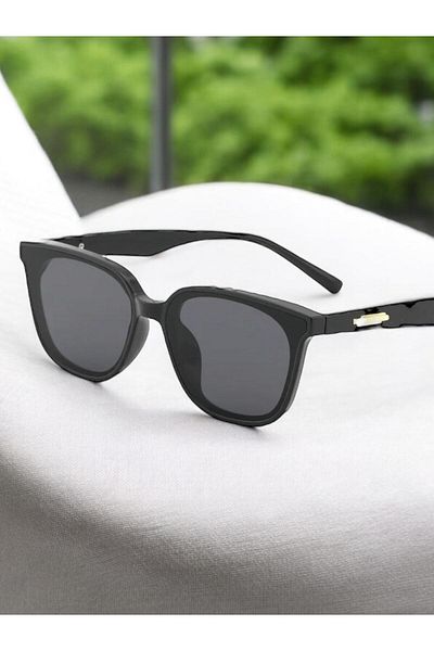 Merand Geometric Gold Black Bone Frame Black Glass Women's Sunglasses