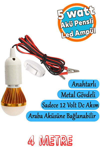 NZB Akü Pensli 4 Metre Kablolu 12 V Tasarruflu Seyyar Led Ampul 5W Lamba Anah...