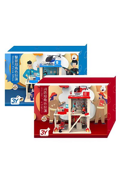 Factory Price -Finleys Pretend Play Wooden Fire Station & Police Station - Red