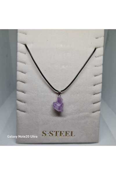 Store Ametist Taşlı Ucu Doğal Taş Kolye