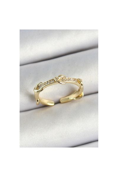 Skygo Gold Color Adjustable Women's Ring with Brass Knot Figure and Zircon Stone - Tj-Byk3776