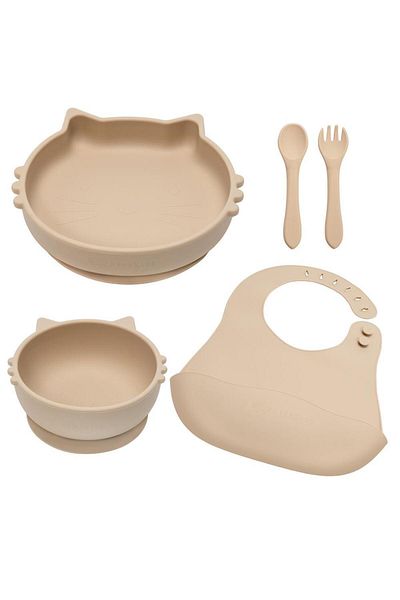 APPEKIDS Set 5 piese diversificare din silicon, AppeKids Kitty Bubble Beige