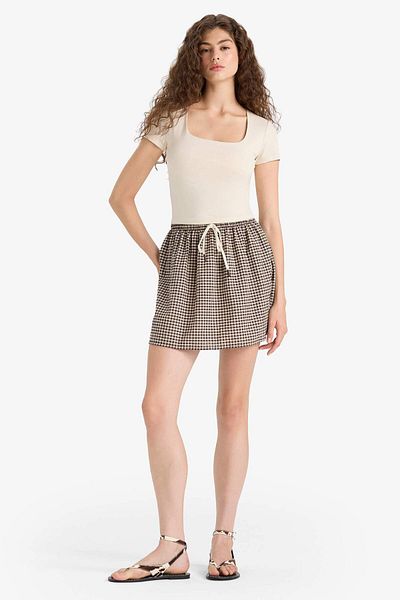 DeFacto A-Line Checked Regular Waist Seersucker Textured Mini Skirt F7155Ax25Sm