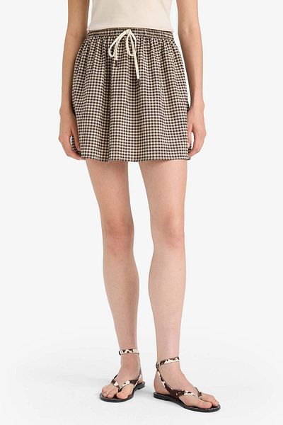 DeFacto A-Line Checked Regular Waist Seersucker Textured Mini Skirt F7155Ax25Sm