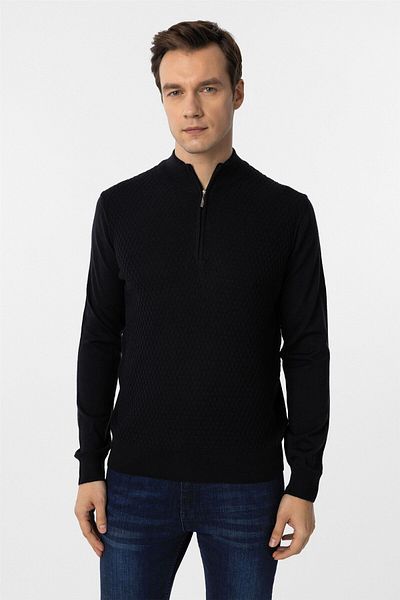 SÜVARİ Cavalry Comfortable Fit Zippered Dobby Patterned Beige Knitwear