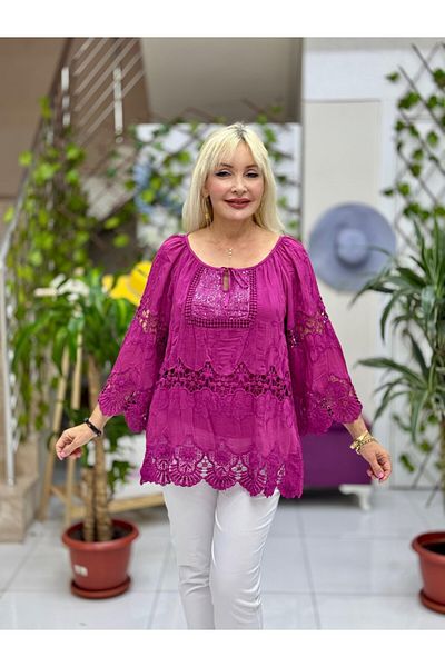 Punta Otantik Nc20428 Italian Classic Silk Blouse Cherry