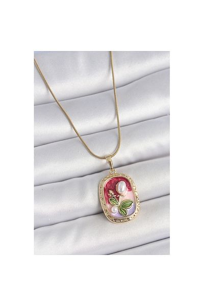 Skygo 316L Steel Gold Color Chain Mix Color Pearl Flower Embroidered Portrait Model Women's Necklace - Tj-Bko10154
