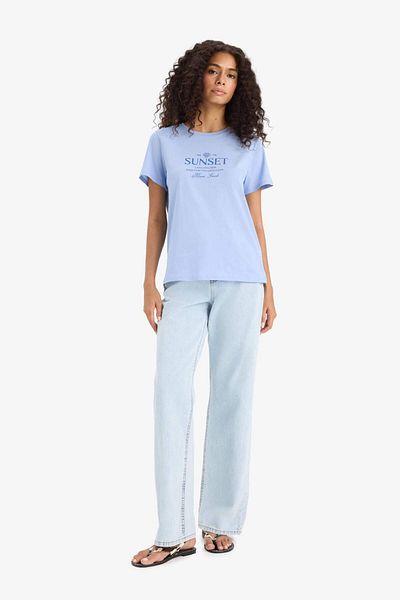 DeFacto Tricou cu mânecă scurtă din bumbac pieptănat imprimat cu decolteu rotund F5890AX25SM