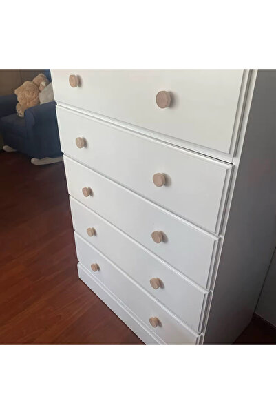 ka tasarım Set of 6 Natural Wood Furniture Handle, Round Handle, Wood Handle, Solid Wood Handle 18mm Thickness