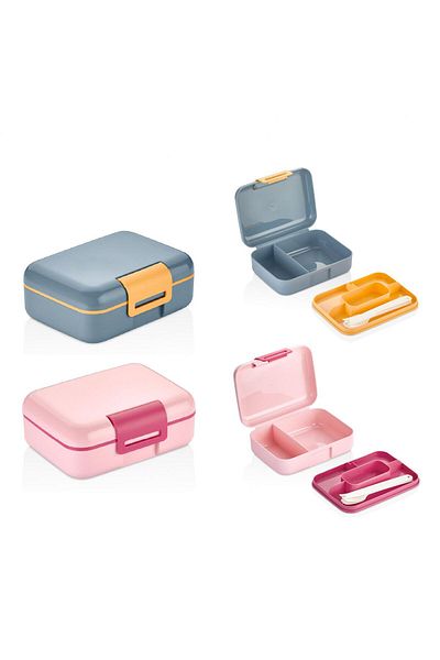 Leony 2 Tier Lunch Box - with Spoon, Fork, Knife - 5 Compartments - School Storage Container-Lunch Box