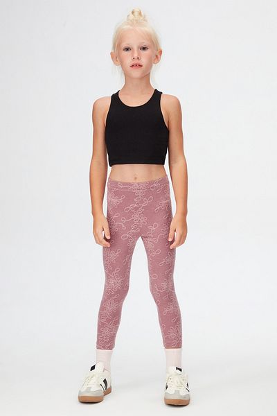 LOVETTI Purple Flower Pattern Girl's Jacquard Full Length Leggings