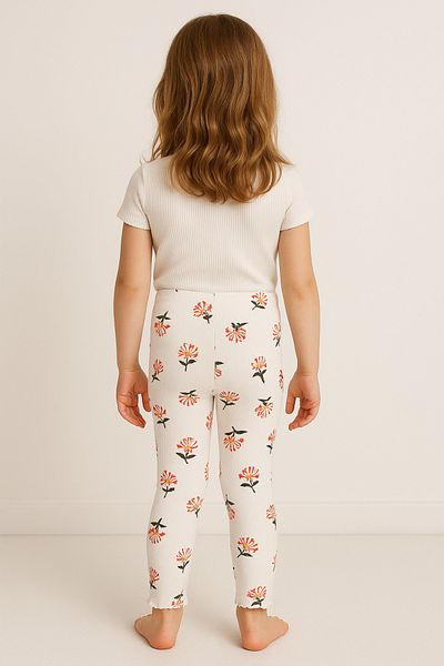 Kyex Pure Dots Girls Summer Floral Print White Leggings