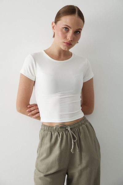 Laluvia Λευκή Crop Μπλούζα - 1182