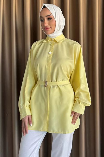 julude Κίτρινο πουκάμισο Hijab με ζώνη μέσης