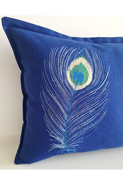 Fabric by Gülçin KOTON DUCK KUMAŞ PRUSYA MAVİ DİKDÖRTGEN YAZ TAVUS KUŞU TÜYÜ ...